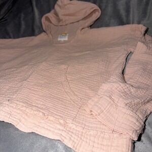 C & C  California Pink 100% Cotton Muslin Boho Beach Pull Over Hooded Top Sz M
